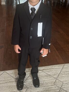 Calvin Klein “Infinite Stretch” Boys Black Suit Set with Tie